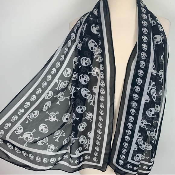Womens Black And White Skull Graphic Scarf Shawl - Picture 3 of 4
